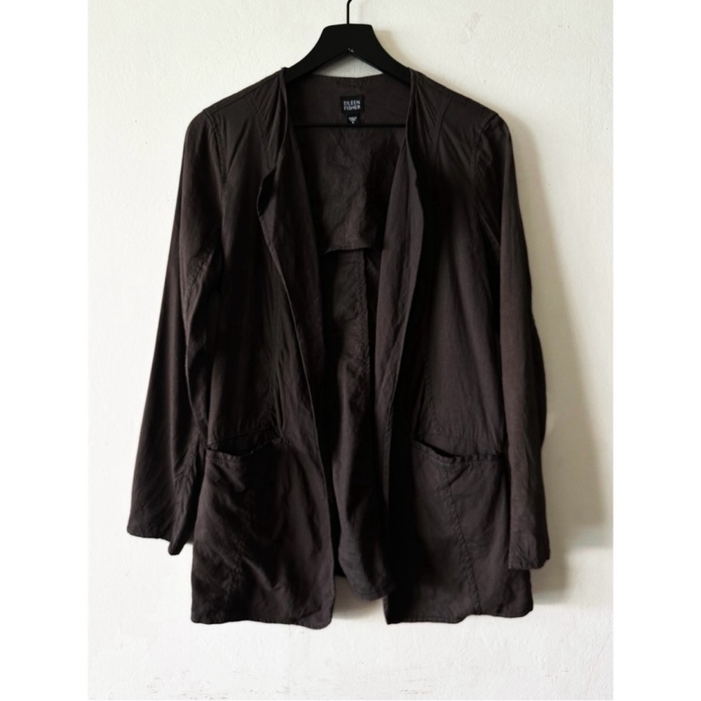 Eileen Fisher Women's S Brown Linen Blend Open Front Jacket